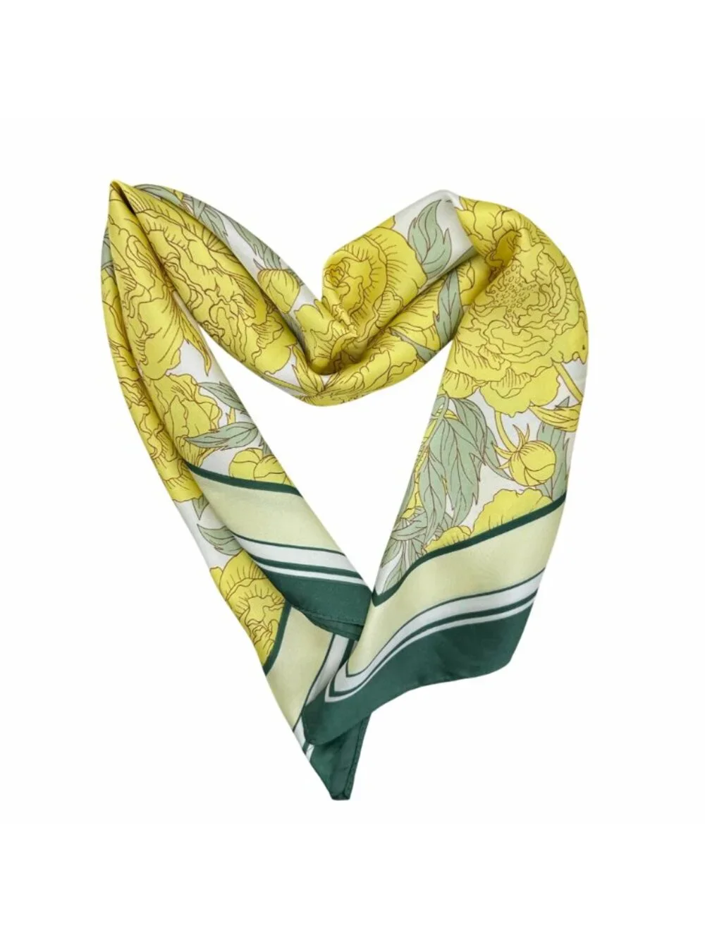 ✨Luxury Elegant Silky Square Scarf Yellow Green Peony Floral Garden Botanical